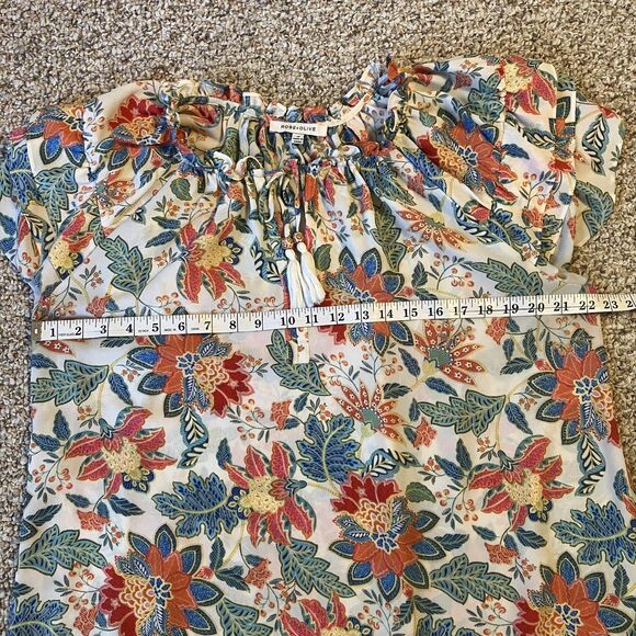 Rose + Olive Womens Floral Blouse Plus Size 1X Colorful Tassel Boho Beach Summer - Picture 7 of 8
